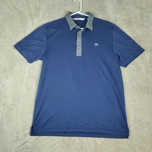 Travis Mathew Polo Shirt Mens Medium Blue Cotton Polyester Golf Performance